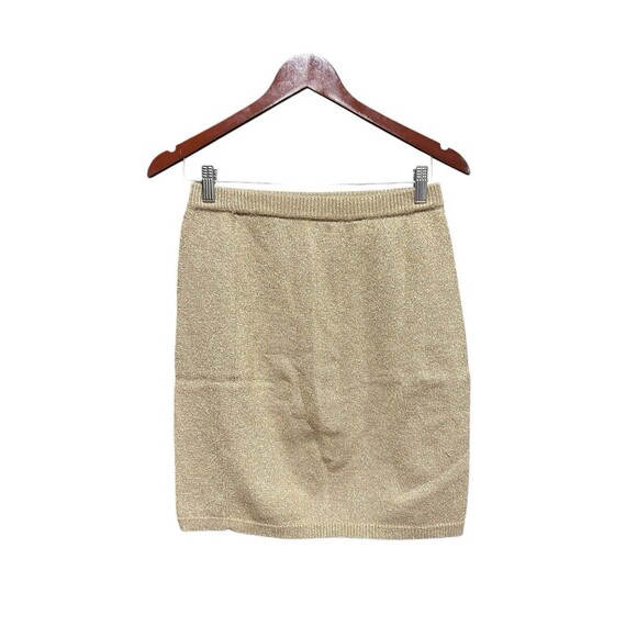 Vintage Jeanne Pierre Skirt Sparkly Gold Stretchy Knit 90s Y2K Mini Pull On Medi - Picture 2 of 6